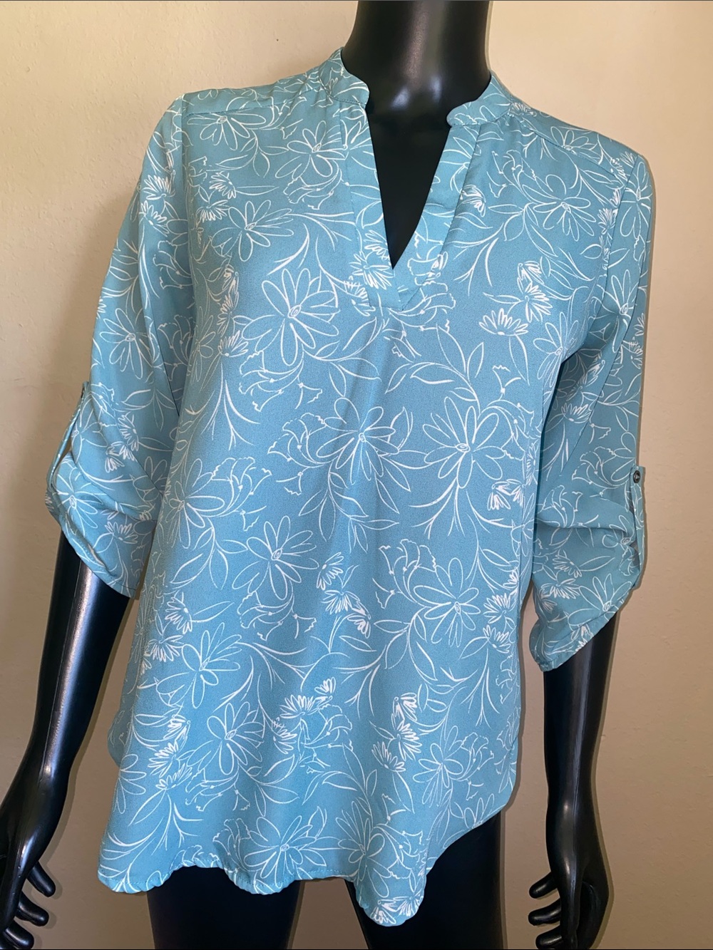 Lush Light Blue Floral Split-Neck Blouse
